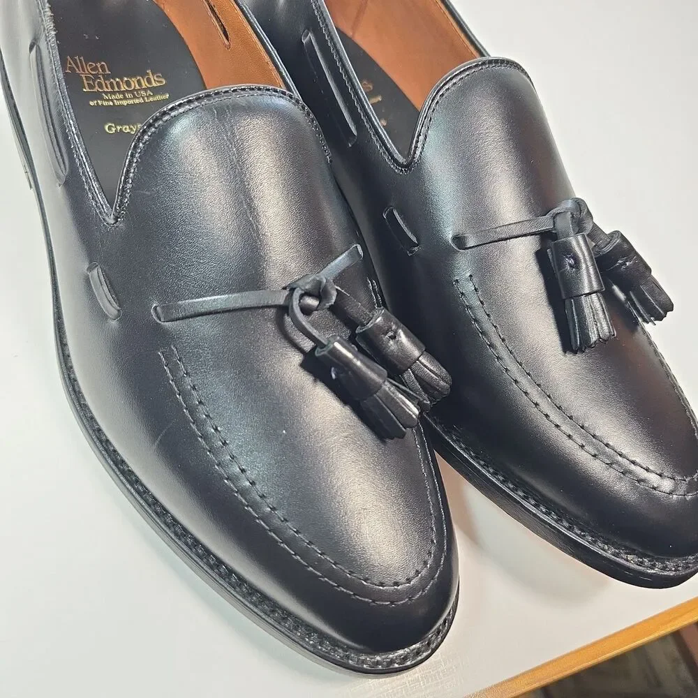 Allen Edmonds Grayson 8217S Tassel Loafers 8.5 D Black Leather USA Dress Shoes